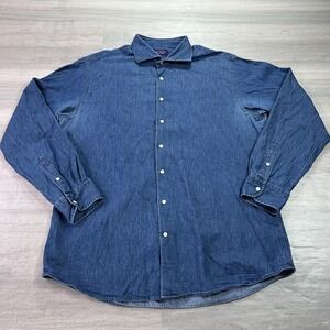 Spier & Mackay Shirt Mens 17.5 Blue Denim Chambray Button Front Long Sleeve